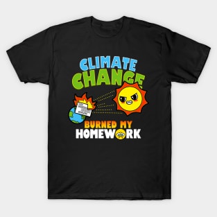 Funny Kawaii Climate Change Student Homework Excuse Joke Cartoon T-Shirt